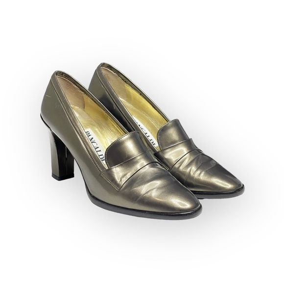 Vintage: Pancaldi ❁ Italian Leather Heeled Loafers ❁ Metallic Gunmetal ❁ 6M ❁ - Picture 10 of 16